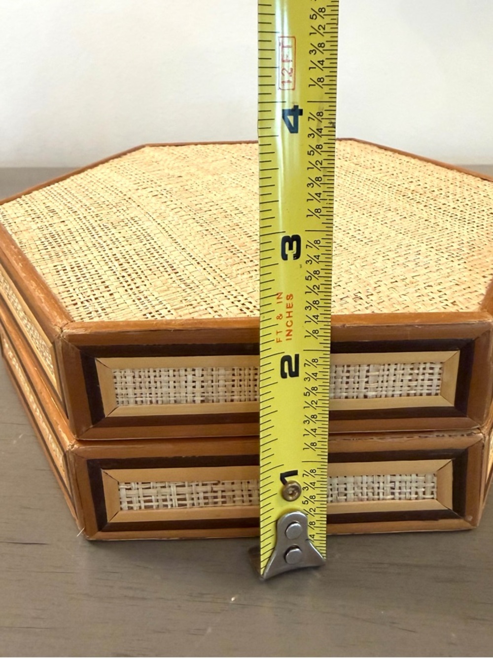 Vintage Rattan Trinket Box Woven Bamboo Hexagonal Handmade Asian Jewelry Case - Picture 10 of 10